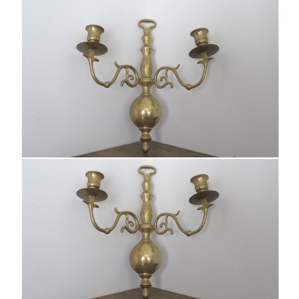 Vintage Brass Wall Sconces Pair 2-Light Candle Holders Old World Ornate Decor
